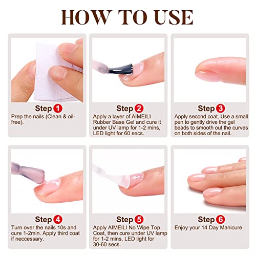 AIMEILI 5 in 1 Rubber Base Gel For Nails, Clear Gel Nail Polish UV LED Soak Off, Elastic Rubber Base Coat Nail Strengthener Nail Rhinestones Glue