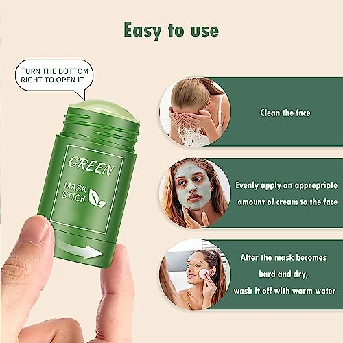 Green Tea Mask Stick for Face, 2 Pack Green Tea Deep Cleanse Mask, Blackhead Remover with Green Tea Extract, Face Moisturizing, Brightening for M