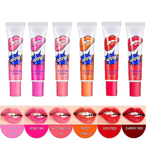 peel off lip stain, 6 pcs lip stain peel off, Tattoo Magic Color Lip Gloss Sets, 6 Colors, Lip Stain for Women Colorful Glossy Lipstick Waterproo