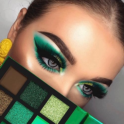 Green Eyeshadow Palette - Shimmer Eye Shadow Palette Matte and Glitter EyeShadow Make-Up Palettes Waterproof, Highly Pigmented Dark, Yellow, Gree