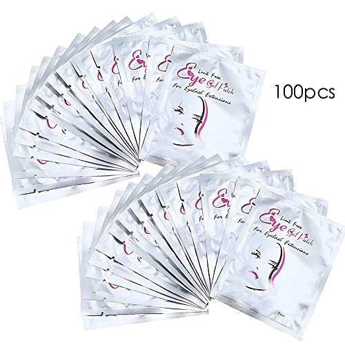 Eye Gel Pads, Lint Free Eyelash Patches, 100 Pairs Under Eye Gel Pads for Pro Salon and Individual Eyelash Extension (SILVER)