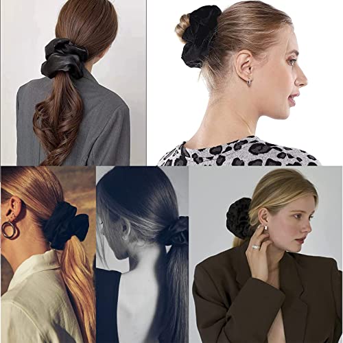 ILamourCar Black Scrunchies for Hair, Large Hair Scrunchies, Elastic Soft Hair Ties Scrunchy Hair Bands Ponytail Women Girls Lady Children (2xBla