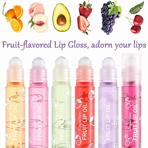 Lip Plumper Gloss Moisturizing Lip Lotion Oils,6Pcs Fruit-flavored Transparent Colorless , Moisturized Liquid Lipstick for Dry and Chapped Lips (