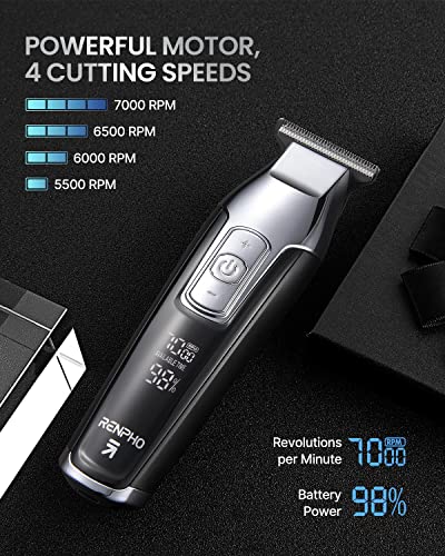 RENPHO Hair Clippers for Men, 4-Speed Beard Trimmer Men Professional Hair Cutting kit, LED Display Cordless Hair Trimmer 0.2mm for Men & Kids, T-