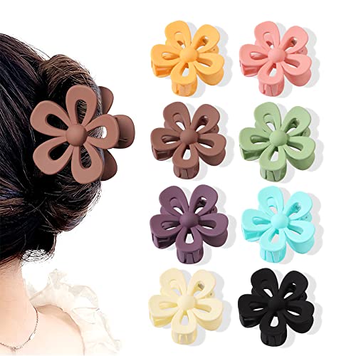 MENGCOOL 8PCS Flower Hair Clips, Cute Hair Clip for Medium Thick Hair, ABS Strong Hair Hold Jaw Clamps, Non-Slip Large Hair Clip for Women and Gi