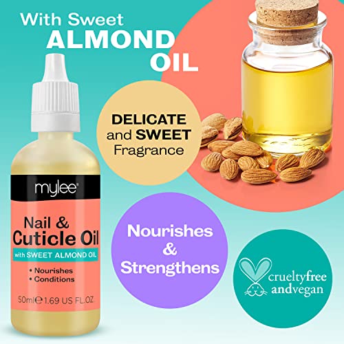 Mylee Sweet Almond Nail & Cuticle Oil 50ml, – Deeply Hydrating & Nourishing Cuticle Conditioner Oil, Non-Greasy Formula and Leaves No Sticky Resi