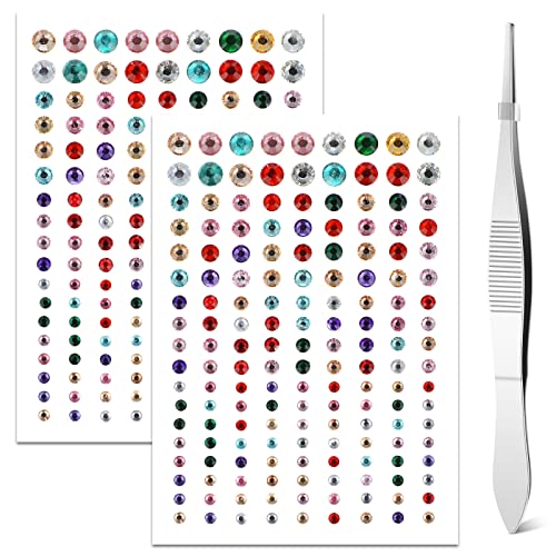 cobee Eye Face Gems,2 Sheets Face Jewels Rhinestones Crystals Stickers with Tweezer Self Adhesive Makeup Diamonds Stick on Face Gem for Women Par