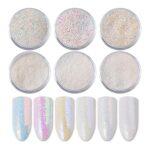 Nail Glitter Powder, 6 Color Chrome Nail Powder Aurora Pearl White Nail Powder Holographic Mermaid Mirror Effect Glitter Sequins for Nail Art Dec