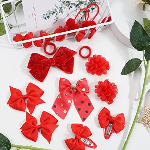 Bekecidi 23 PCS Girls School Hair Accessories Red Bow Hair Clips Elastic Hair Bands Bow Headband Ribbon Hair Barrettes Hair Accessories for Toddl