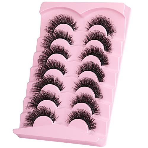 JIMIRE False Eyelashes Fluffy Cat Eye Natural Faux Mink Lashes Dramatic Wispy Fox Eye 17MM Strip Fake Lashes Look Like Eyelash Extensions Pestaña
