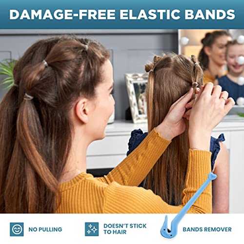 Clear Elastic Hair Bands 500 Pcs with Band Removal Hook–Soft, Strong 170mm Elastic Hair Ties for Kids, Girls & Women –Clear Rubber Bands for Hair