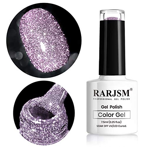 RARJSM Silver Glitter Gel Nail Polish Sparkle Nail Gel Varnish Requires Drying Under UV LED Lamp for Women Spring Summer Nail UV Beauty Art Desig