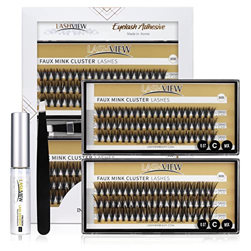 LASHVIEW DIY Eyelash Extension, Individual Lashes Kit,Cluster Lashes,Individual Lashes with Glue and Tweezers