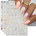 JMEOWIO 3D Embossed Spring Flower Nail Art Stickers Decals Self-Adhesive 5D Colorful Summer Floral Nail Supplies Nail Art Design Decoration Acces
