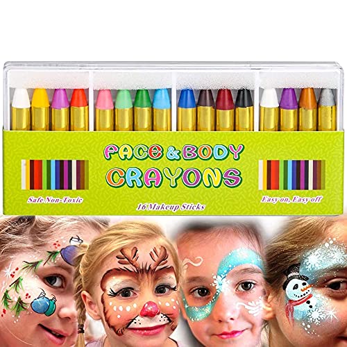 Mimoo 16 Colors Face Paint Set, Body Paint Sticks Red and White Face Paint, Face Paints for Children, Kids Face Paint Pretend Play, Face Painting