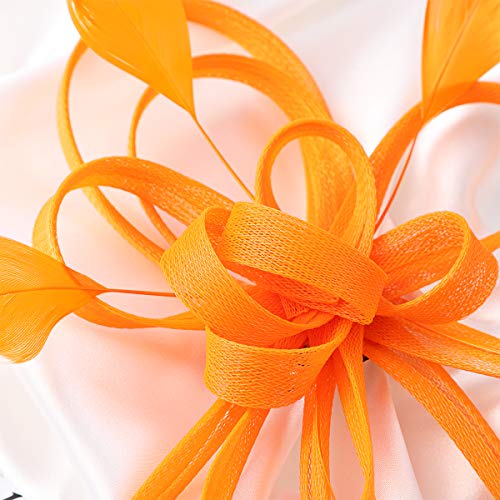 Lurrose Mesh Flower Hair Clip Fascinator Hair Pins Brooch Vintage Tea Party Hair Accessories for Women (Orange)