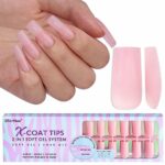 Soft Gel Nail Tips Square - BTArtbox Press On Nails 150 Pcs 2 in 1 Colored X-coat Tips Pre-applied Tip Primer, One-Step Full Cover Fake Nails Gel