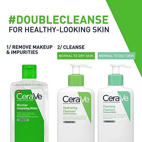 CeraVe Micellar Cleansing Water for All Skin Types including sensitive skin and makeup removal 295ml with Niacinamide and Ceramides