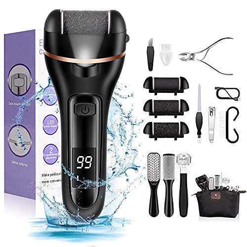 Electric Foot File, Ratukall Hard Skin Remover, Rechargeable Waterproof Callus Remover Feet Care Kit, Professional Pedicure Tools Set with Storag