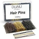 150 PCS Hair Pins for Buns - DUAIU U Shaped Pins Bobby Pins with Box - 6 cm Hair Grips Bobby Pins for Women Girls All Hair Types (Black & Blonde