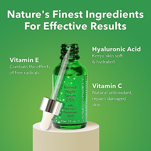 Retinol Serum High Strength for Face + Vitamin E & Hyaluronic Acid – Advanced Anti-aging Night Repair Skin Care - Collagen Booster – Acne Treatme