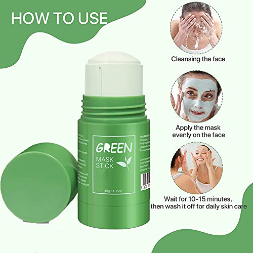 Green Tea Purifying Clay Stick - Green Tea Mask/Cleansing Facial Face Mask Moisturizes Oil Control, Deep Clean Pore for All Skin Types Men and Wo