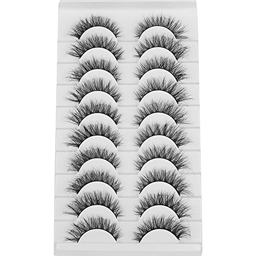 JIMIRE False Lashes Natural Cat Eye Faux Mink Lashes Pack 12MM Short Small Fake Eyelashes 10 Pairs