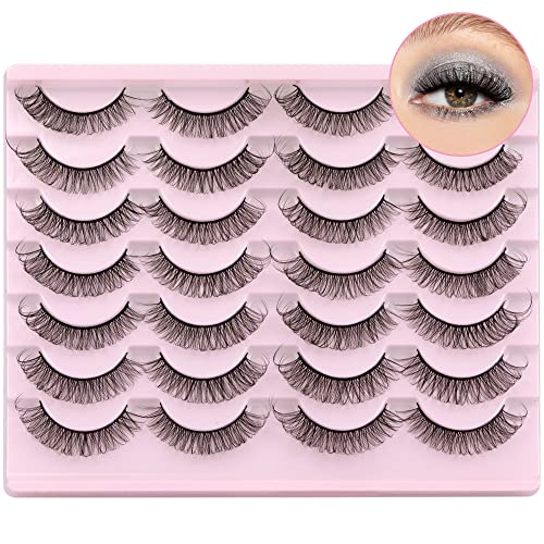 Newcally Russian Strip Lashes D Curl Wispy Fluffy False Eyelashes Natural Thick Volume Faux Mink Eye Lashes Reusable Handmade Like Fake Lashes Ex