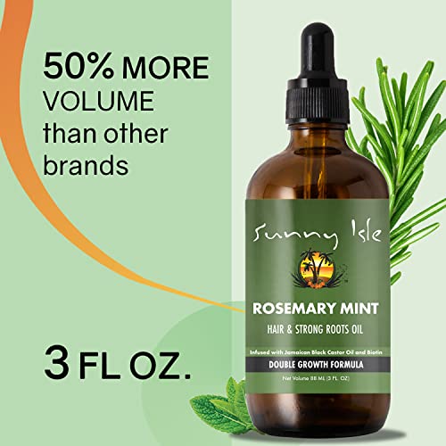 Sunny Isle Rosemary Mint Hair and Strong Roots Oil 3oz, Infused with Biotin & Jamaican Black Castor Oil to Strengthen and Nourish Follicles, for