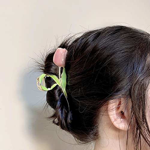 Large Metal Hair Clips Tulip Hair Clips Flower Hair Claw Clips Women Nonslip for Thicken Hair Curly Straight Long Hair - 2PCS (Tulip + lily)