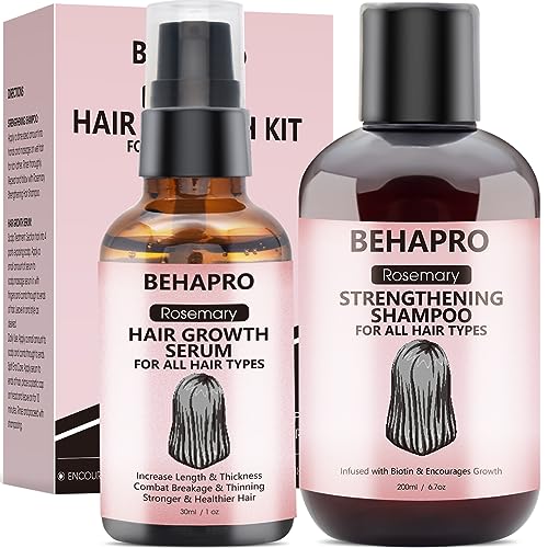 BEHAPRO Rosemary Oil Hair Growth,w/Hair Growth Oil Serum,Hair Growth Shampoo,Rosemary Oil Biotin Castor Oil & Argan Oil Hair Loss Treatment Hair