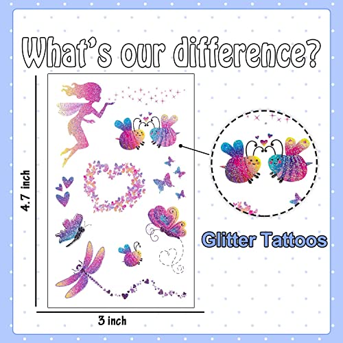 Leesgel 130 Styles Butterfly Glitter Tattoos for Kids, Butterfly Stickers, Temporary Tattoos for Girls Party Bag Fillers Birthday Decorations Fan