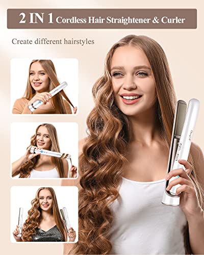 CkeyiN Cordless Straighteners, USB Wireless 2 in 1 Cordless Hair Straightener and Curler, Rechargeable with Long Battery Life, PTC Heating Plates