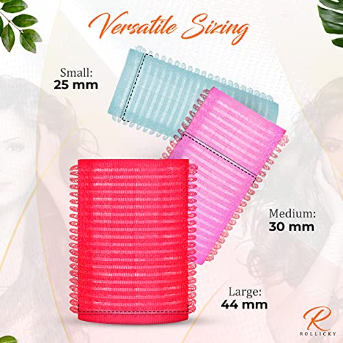 Rollicky Velcro Hair Rollers Set (32Pcs) - 18 Self Grip Velcro Hair Rollers for Hair Volume & Styling (6 Small, 6 Medium, 6 Large), 12 Duckbill H