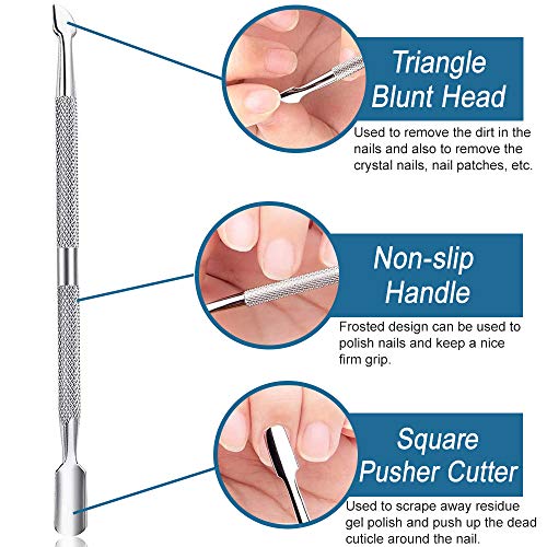 Dual Head Nail Cuticle Pusher, XCOZU Professional Stainless Steel Cuticle Pusher Metal Nail Cleaner Tool, Nail Scraper for Gel Nails Polish Remov