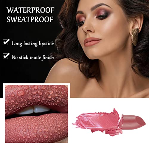 Matte Lipstick Long Lasting, Non Stick Cup Velvet Lipstick Lip Gloss Waterproof Lipstick Professional Lipstick Cosmetics Make Up Gifts Full-Cover