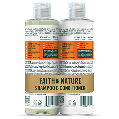 Faith In Nature Natural Grapefruit & Orange Shampoo and Conditioner Set, Invigorating, Vegan & Cruelty Free, No SLS or Parabens, For Normal to Oi