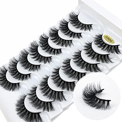 KOKAY False Eyelashes Russian Strip Lashes Faux Mink Lashes 8 Pairs DD Curl, Reusable Fluffy 3D Fake Eyelashes Thick Soft Waterproof for Gift (K0