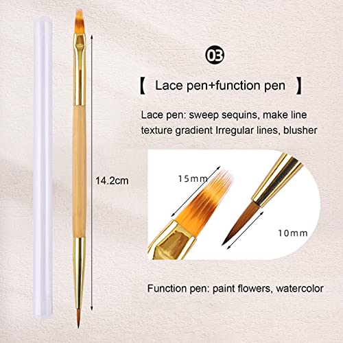 LacyMC Nail Brushes, 3 Pieces Fine Nail Brushes for Nail Art Decoration, 2 in 1 Nail Polish Brush Set for Applying UV Gel, Decorating Acrylic Fal