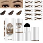 Eyebrow Stamp and Eyebrow Stencil Kit, Waterproof Long-Lasting Eyebrow Stamp with 10pcs Reusable Eyebrow Stencil Makeup Kit (Soft Brown)