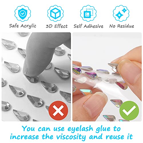 URAQT Face Gems Glitter, 12 Sheets Face Gems Mermaid Jewels Rhinestones Stickers Set, Self-adhesive Crystal Rainbow Tears Gem Stones Stickers Eye