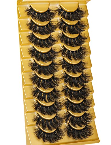 False Eyelashes Fluffy Natural Look 8D 20 mm Long C Curl Strip Eye Lashes Pack 10 Pairs Full Reusable Fake Eyelashes That Look Like Extensions by