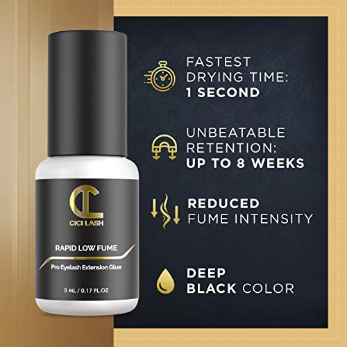 Rapid Low Fume Eyelash Extension Glue for Professionals - Maximum 8 Week Retention / 1 Second Drying Time Semi Permanent Individual/Volume Lash E