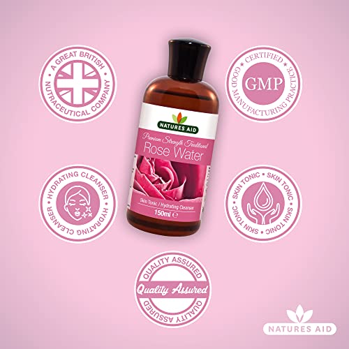 Natures Aid Premium Strength Traditional Rose Water, 150ml (Ingredients : Aqua , Alcohol, Rose Oil)