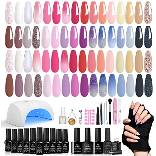 Beetles Gel Nail Polish with U V Light Starter Kit, 12 Colors Spring Pastel Gel Polish with Base Gel Top Coat Cuticle Oil, Soak Off Macaroon Gel
