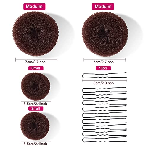 Hair Donut Brown, MORGLES 4PCS Hair Bun Donut Ballet Bun Ring Hair Bun Maker Shaper Chignon Doughnut with 10PCS Hair Pins