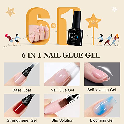 Gelike ec Nail Tips and Glue Gel Kit SHORT ALMOND Nail Tips for Gel Extensions 240PCS, Soft Gel Full Cover Nail Tips, 6 In 1 Nail Glue UV, Mini U