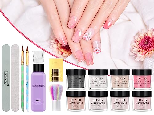 Deciniee Acrylic Powder Nail Kit, 8 Colors Dip Powder Nail Kit(Red White Pink Black Jelly Color),Nail Dipping Powder Nail Extension Kit with File