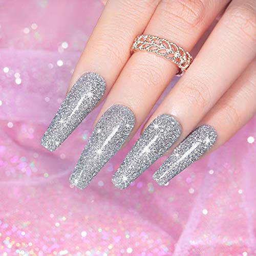 RARJSM Silver Glitter Gel Nail Polish Sparkle Nail Gel Varnish Requires Drying Under UV LED Lamp for Women Spring Summer Nail UV Beauty Art Desig