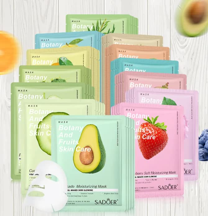 Organic Face Mask,Fruit Extracted Beauty Face Mask Multipack,Castor Oil Face Mask Sheet,Skincare Facial Mask Sheets,Shea Butter Extract & Moistur